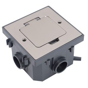 Лючок ИЭК PRIMER в бетонный пол с коробкой и установочным комплектом на 2 модуля IP44 матовый никель