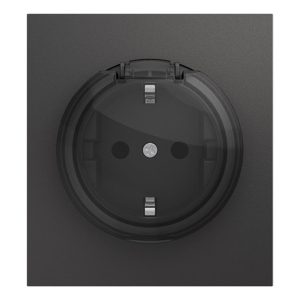 Розетка с заземлением Kranz Miele Strong 16А со шторками и крышкой с рамкой графит