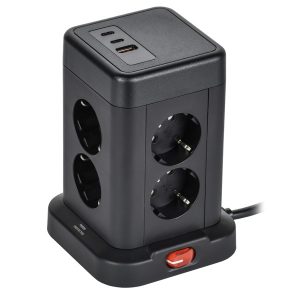 Удлинитель ИЭК DOMINIC У08K 8 мест 2P+PE 1,5м 3х1,0мм2 16А/250В USB A+C 20Вт черный