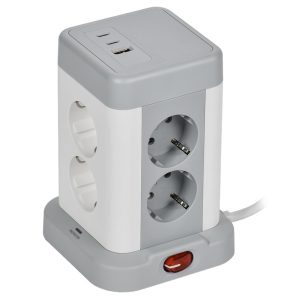 Удлинитель ИЭК DOMINIC У08K 8 мест 2P+PE 1,5м 3х1,0мм2 16А/250В USB A+C 20Вт серый