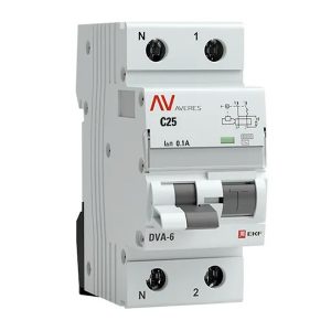 Дифавтомат EKF AVERES DVA-6 C25А 1P+N 100мА тип AC однофазный электромеханический 6кА (дифференциальный автомат, АВДТ)