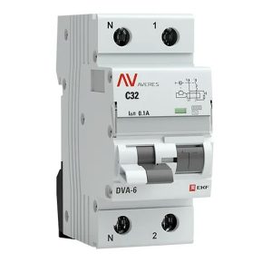 Дифавтомат EKF AVERES DVA-6 C32А 1P+N 100мА тип AC однофазный электромеханический 6кА (дифференциальный автомат, АВДТ)