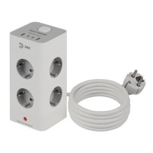 Сетевой фильтр ЭРА TWR-8es-1,5m-4USB-W башня 8х2P+E выключатель 2xUSBA+2хUSBC ПВС 3x1мм2 белый