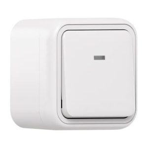 Переключатель одноклавишный с подсветкой накладной EKF Бронто 10А автозажим IP55 белый