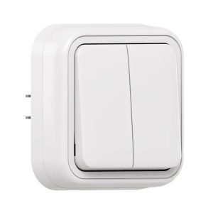 Переключатель двухклавишный встраиваемый EKF Бронто 10А автозажим IP55 белый