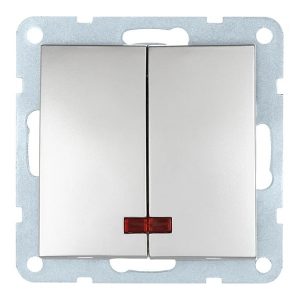 Выключатель 2-клавишный Экопласт, с индикаторами (схема 5L) 16 A, 250 B LK60, серебристый металлик