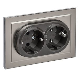 Розетка ИЭК BRITE 2х2P+E двойная Schuko 16А металл хром/никель в сборе (РС12-3-БрГН)