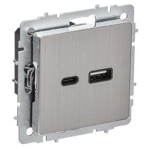 Зарядка ИЭК BRITE USB A+С 3,1А металл хром/никель (РЮ11-1-БрГН)