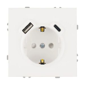 Розетка с заземлением со шторками Stekker Эмили RST16-5119-01 16A USB тип A и C, белый фарфор