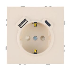 Розетка с заземлением со шторками Stekker Эмили RST16-5119-08 16A USB тип A и C, кашемир