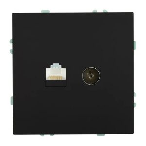 Розетка двойная TV + компьютерная Stekker Эмили RST00-5106-05 TV+RJ45 кат.5e, черный уголь