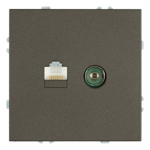 Розетка двойная TV + компьютерная Stekker Эмили RST00-5106-09 TV+RJ45 кат.5e, антрацит