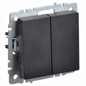 Выключатель 2-клавишный ИЭК BRITE 10А безвинтовое крепление черный (ВС11-2-0-БрЧ)