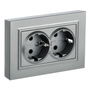 Розетка ИЭК BRITE 2х2P+E Schuko со шторками двойная 16А безвинтовое крепление алюминий (РСш22-3-БрА)