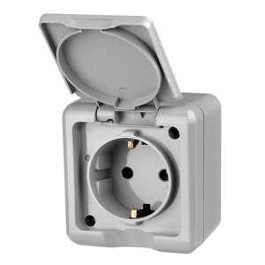 Розетка открытой установки Tokov Electric Dita 2П+3 16А с крышкой IP54 серый