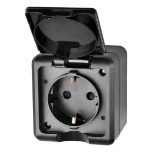 Розетка открытой установки Tokov Electric Dita 2П+3 16А с крышкой IP54 карбон