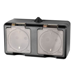 Розетка двойная открытой установки Tokov Electric Dita 2х2П+3 16А с прозрачной крышкой IP54 карбон