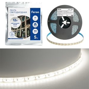 Светодиодная лента Feron LS626 180SMD(2835) 17W/м 4000К 12V IP65 5000x10x1,22mm белый