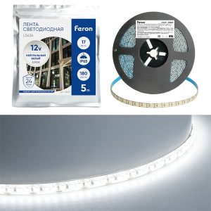 Светодиодная лента Feron LS626 180SMD(2835) 17W/м 6500К 12V IP65 5000x10x1,22mm холодный белый