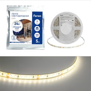 Светодиодная лента Feron LS511 120SMD(2835) 11W/м 4000К 24V IP65 5000x8x1.22mm белый