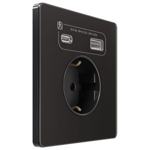 Зарядка USB с розеткой 2P+E со шторками SE Infinity 16A тип-А и тип-C 20Вт, полярная ночь