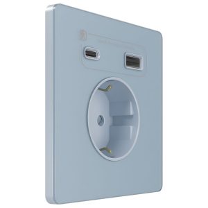 Зарядка USB с розеткой 2P+E со шторками SE Infinity 16A тип-А и тип-C 20Вт, стальное небо