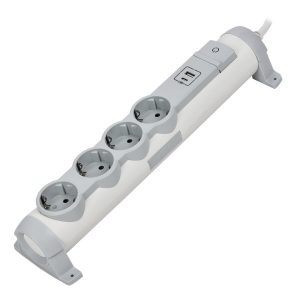 Удлинитель ИЭК Comfort У04К 4 мест 4х2P+PE заземление шторки 16А USB A+C 20Вт 3м 3х1,5мм2 белый