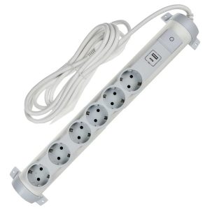 Удлинитель ИЭК Comfort У06К 6 мест 6х2P+PE заземление шторки 16А USB A+C 20Вт 3м 3х1,5мм2 белый