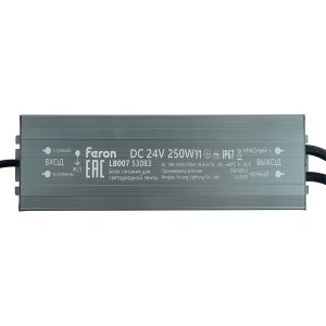 Трансформатор Feron LB007 250W 24V IP67 для светодиодной ленты 245x75x41mm
