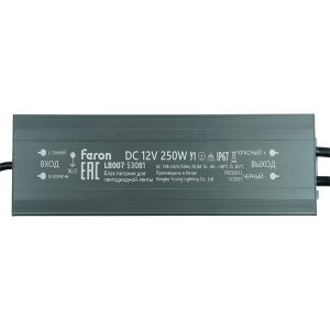 Трансформатор Feron LB007 250W 12V IP67 для светодиодной ленты 245x75x41mm
