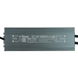Трансформатор Feron LB007 300W 12V IP67 для светодиодной ленты 245x75x41mm