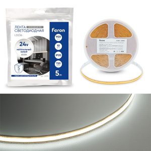 Светодиодная COB лента Feron LS536 720SMD(2110) 10W/м 4000К 24V freecut IP20 5000x8x1.8mm
