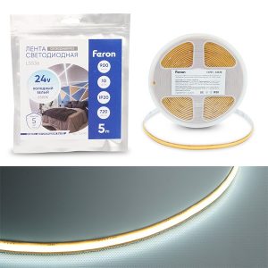 Светодиодная COB лента Feron LS536 720SMD(2110) 10W/м 6500К 24V freecut IP20 5000x8x1.8mm