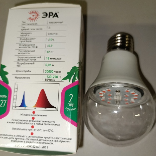 Светодиодная Фито лампа ЭРА для ускорения роста растений, мощностью 12 Ватт