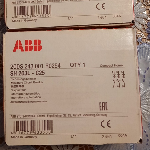 Автоматические выключатели АББ серии SH203L System pro M на 25 Ампер, 3Р с характеристикой C.