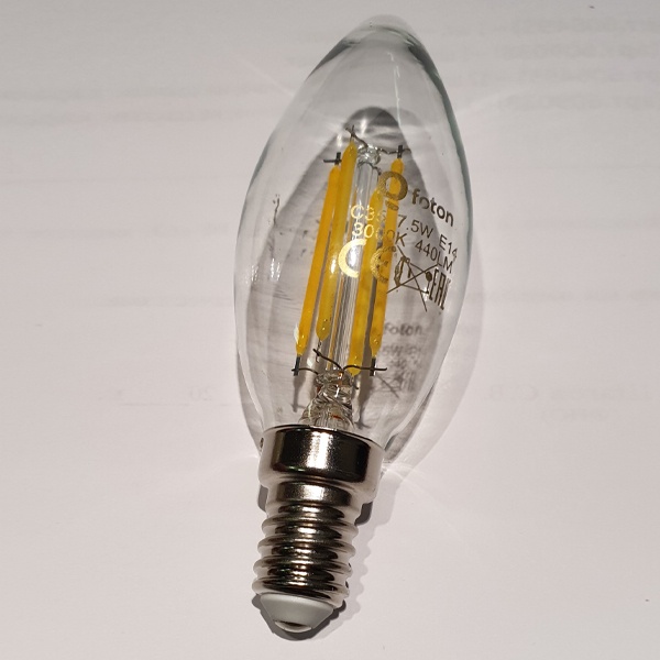 Светодиодная лампа FL-LED Filament C35 7.5W 220V E14 750Lm, теплый свет