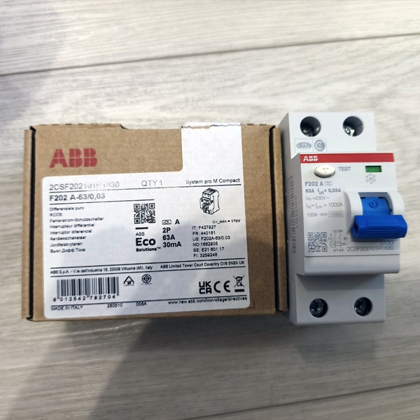 Однофазное устройство защитного отключения ABB F202 номинальный ток 63А, ток утечки 30mA, тип A, 2 полюса, 2 модуля фото 3