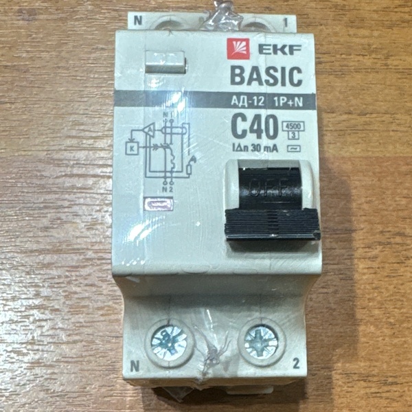 Двухполюсный дифференциальный автоматический выключатель АД-12 ЭКФ Basic, номинальный ток 40 Ампер, ток утечки 30 мА, с характеристикой C, тип AC