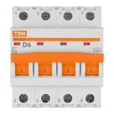 Автоматический выключатель ВА47-29 4Р 6А 4,5кА характеристика D TDM (автомат электрический)