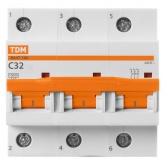 Автоматический выключатель ВА47-100 3Р 32А 10кА характеристика С TDM (автомат электрический)