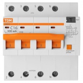 Дифференциальный автомат TDM 4П С16А 300мА тип АС трехфазный электронный 4,5кА АД14 (дифавтомат, АВДТ)