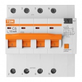Дифференциальный автомат TDM 4П С6А 10мА тип АС трехфазный электронный 4,5кА АД14 (дифавтомат, АВДТ)