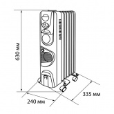 Масляный обогреватель МО-7ТВ, 1500Вт, 7 секций, вентилятор, регулятор мощности, термостат, TDM