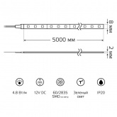 Лента светодиодная Gauss 2835/60-SMD 4.8W/m 12V DC зеленый IP20 (упаковка 5м)