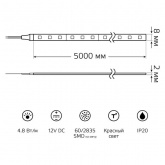 Лента светодиодная Gauss 2835/60-SMD 4.8W/m 12V DC красный IP20 (упаковка 5м)