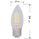 Лампа филаментная светодиодная свеча Rexant CN35 7,5Вт 4000K E27 600Лм диммируемая, прозрачная колба