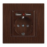 Розетка Intro Accent 2P+E Schuko со шторками 16А-250В + 2хUSB IP20 венге 6-410-10