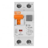 Дифференциальный автомат TDM АВДТ64 1П+Н B16А 10мА тип А однофазный электронный 6кА (дифавтомат, АВДТ)