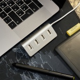 Разветвитель Rexant 4 USB-port серебристый, для синхронизации с ПК или ноутбуком
