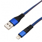 Кабель Rexant USB-A – Lightning для Apple 2,4A, 1м, в синей нейлоновой оплетке, плоский
